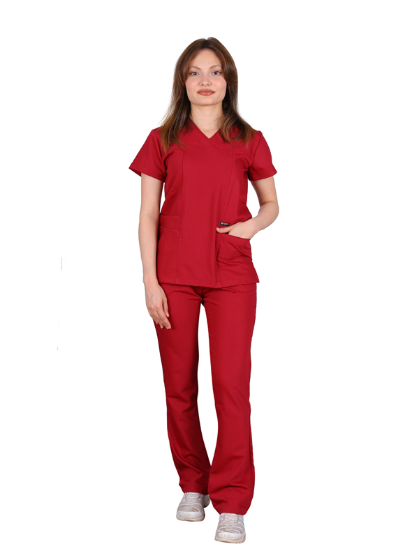 Nova - Kadın Likralı Bordo Üniforma Takım